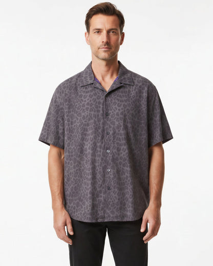 RALPH LEOPARD CAMP SHIRT IN BLACK