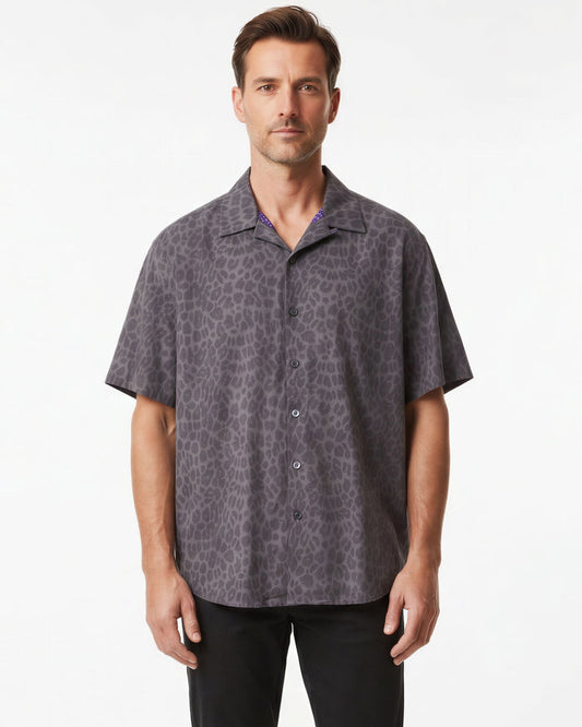 RALPH LEOPARD CAMP SHIRT IN BLACK
