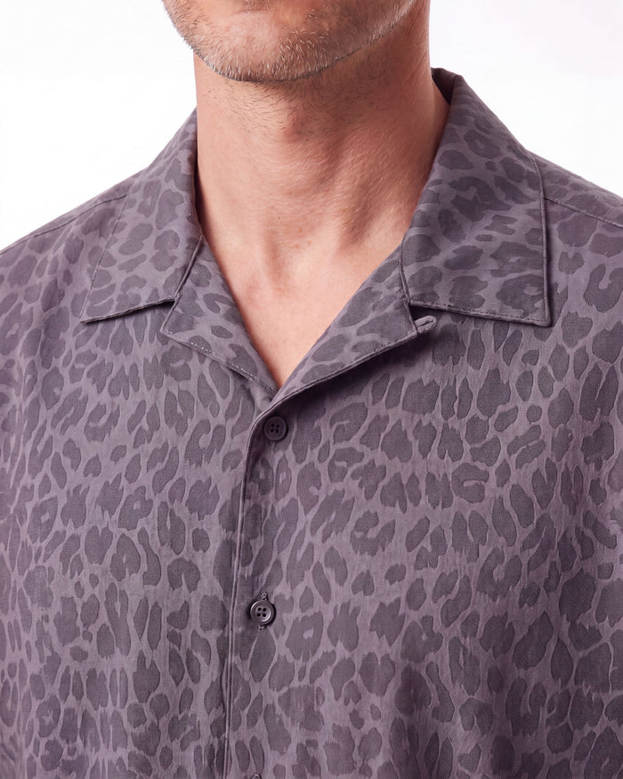 RALPH LEOPARD CAMP SHIRT IN BLACK