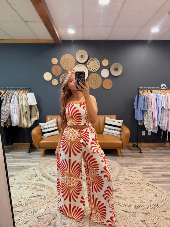 Red Floral Pant Set