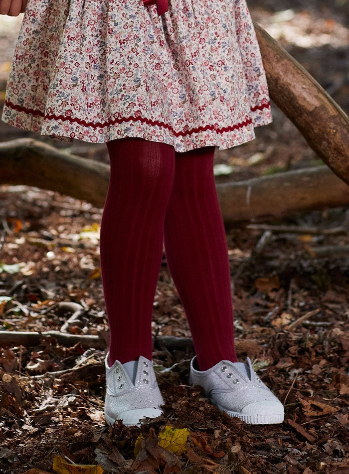 Chelsea Clothing Company Tights Ribbed Tights in Burgundy - Trotters Childrenswear