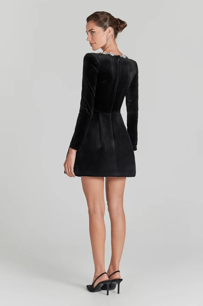 Rihanna Crystal-Trim Square Neck Mini Dress