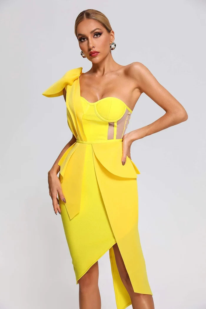 Romilia One-Shoulder Yellow Dress