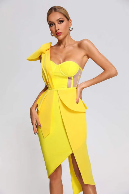 Romilia One-Shoulder Yellow Dress