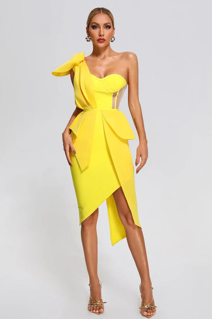 Romilia One-Shoulder Yellow Dress
