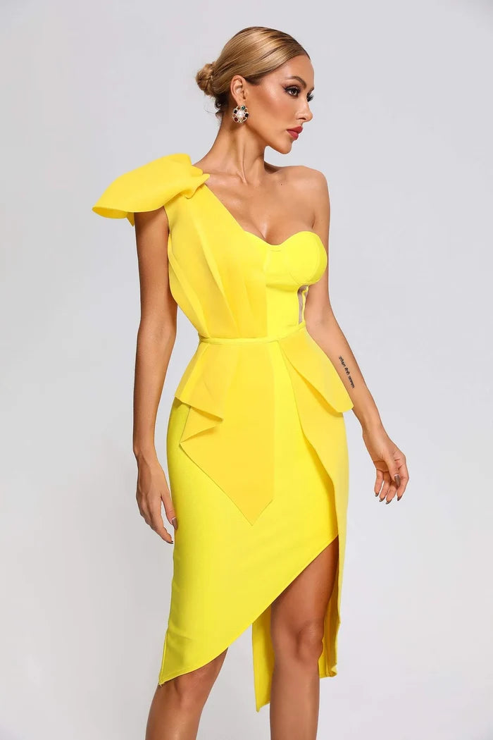 Romilia One-Shoulder Yellow Dress