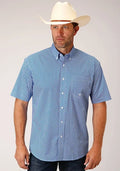 Roper 1460 Stretch Diamond Star (Blue) - Men's Short Sleeve Shirt