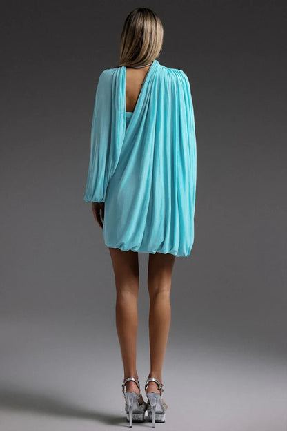Rosabelle Aqua Draped Mini Dress