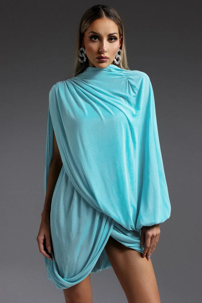 Rosabelle Aqua Draped Mini Dress