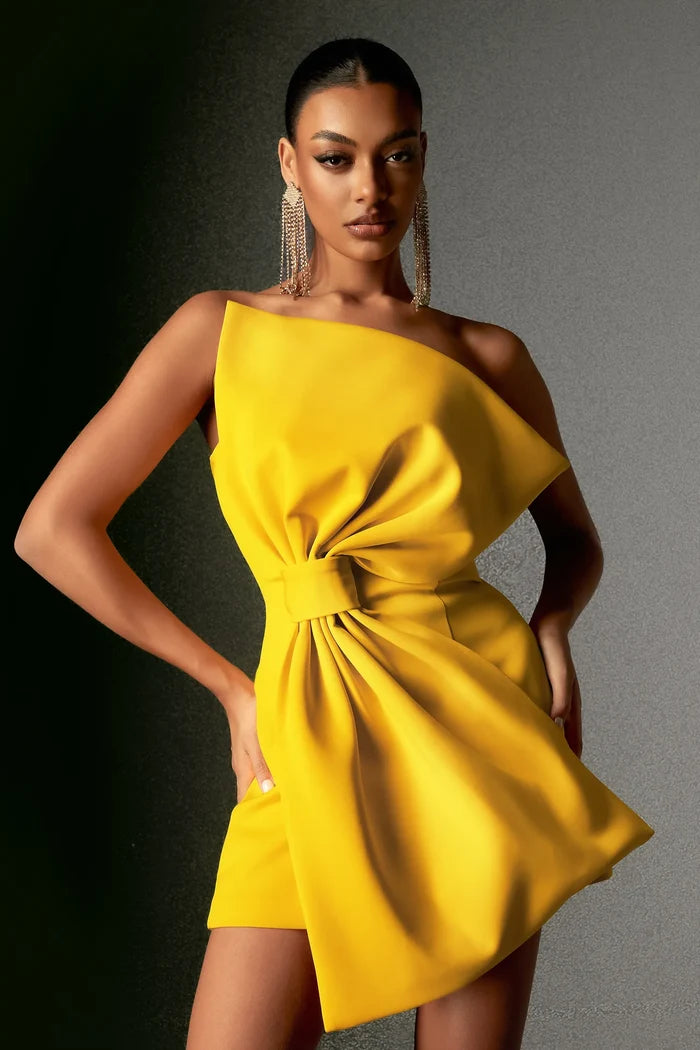 Rosalía Asymmetric Yellow Mini Dress