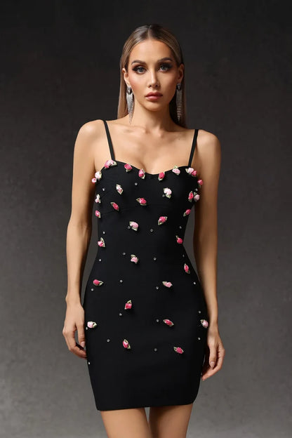 Rose Embellished Mini Dress