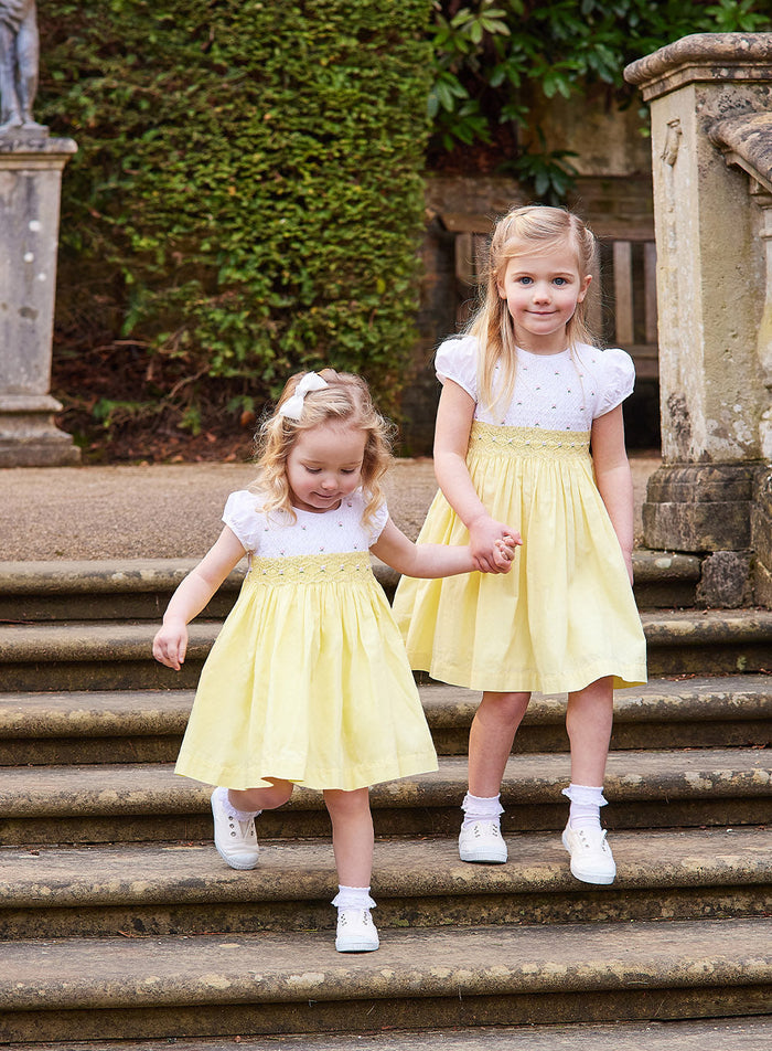Lily Rose Dress Rose Hand Smocked Dress in Lemon