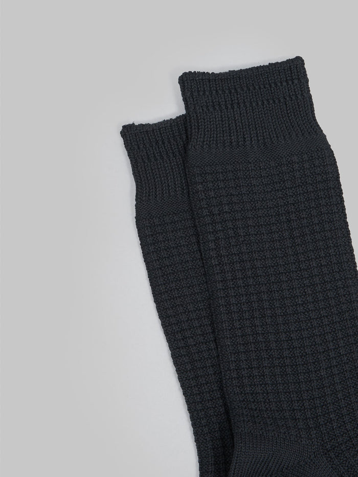 rototo cotton waffle crew socks black elastic band