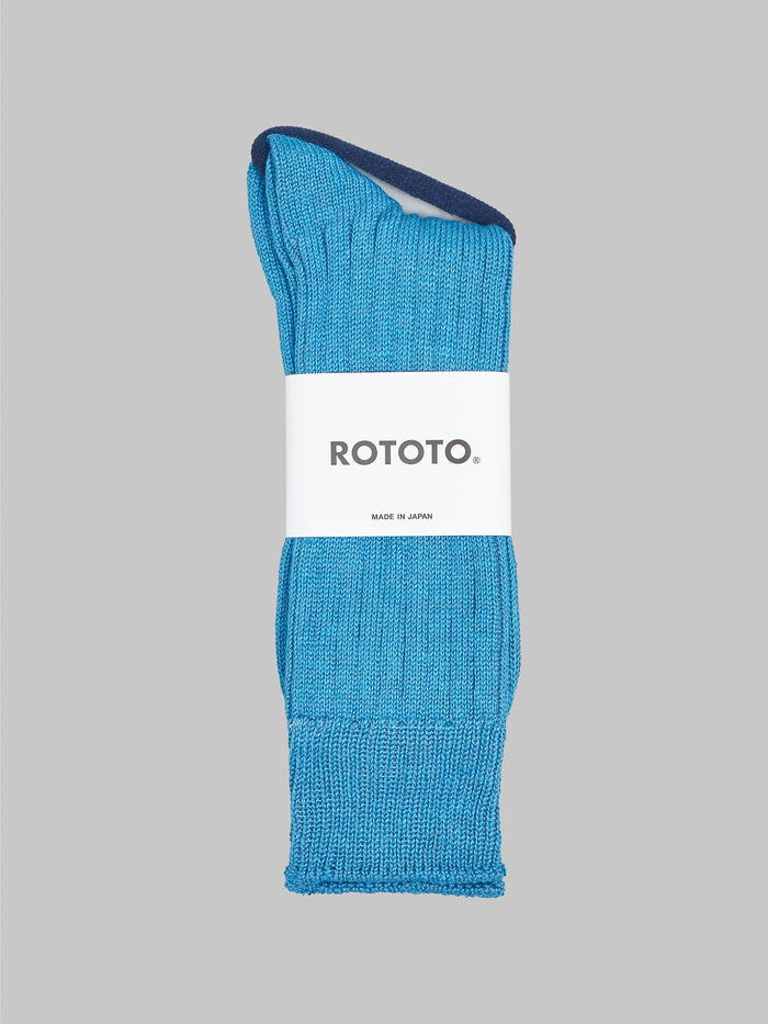 rototo linen cotton ribbed crew socks blue