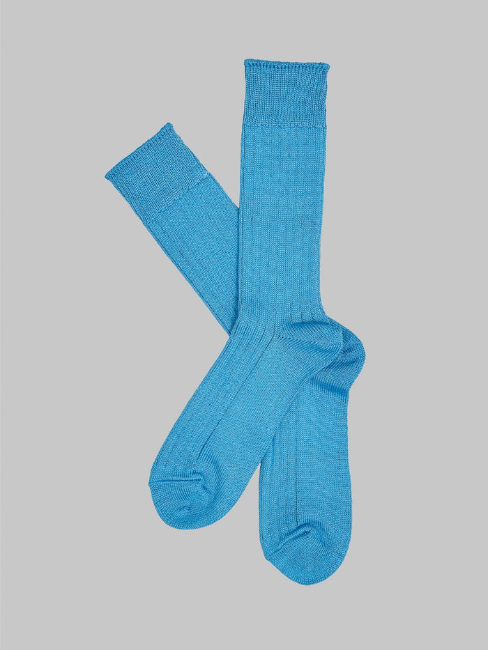 rototo linen cotton ribbed crew socks blue made in japan