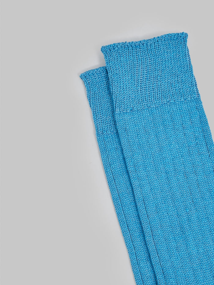 rototo linen cotton ribbed crew socks blue elastic band