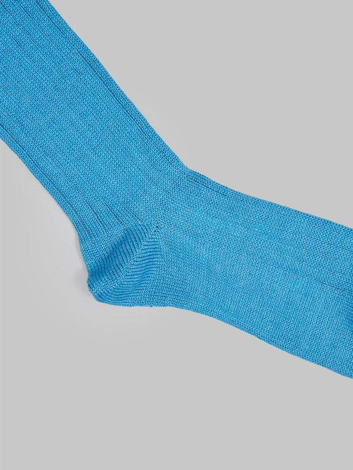 rototo linen cotton ribbed crew socks blue heel