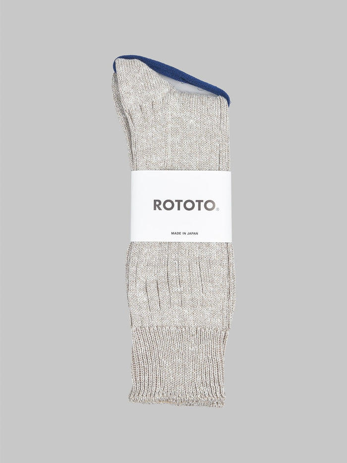 rototo linen cotton ribbed crew socks grey