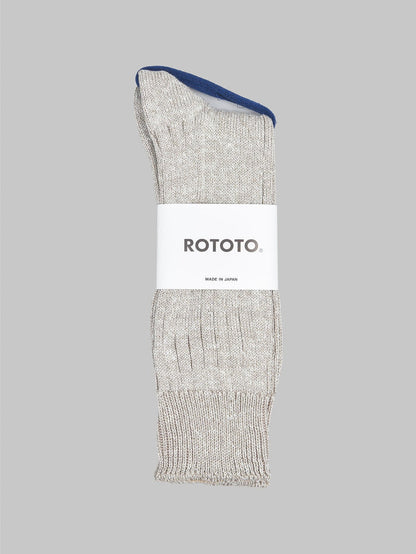 rototo linen cotton ribbed crew socks grey