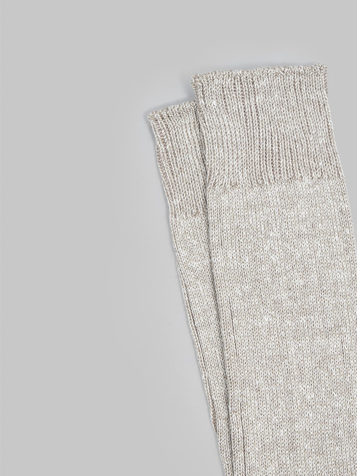 rototo linen cotton ribbed crew socks grey elastic band