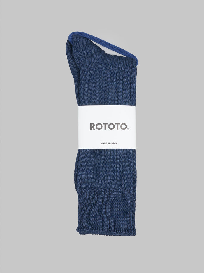 rototo linen cotton ribbed crew socks navy