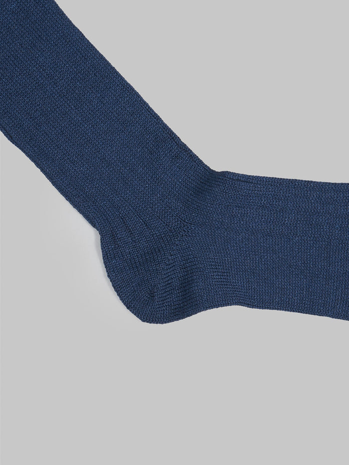 rototo linen cotton ribbed crew socks navy heel