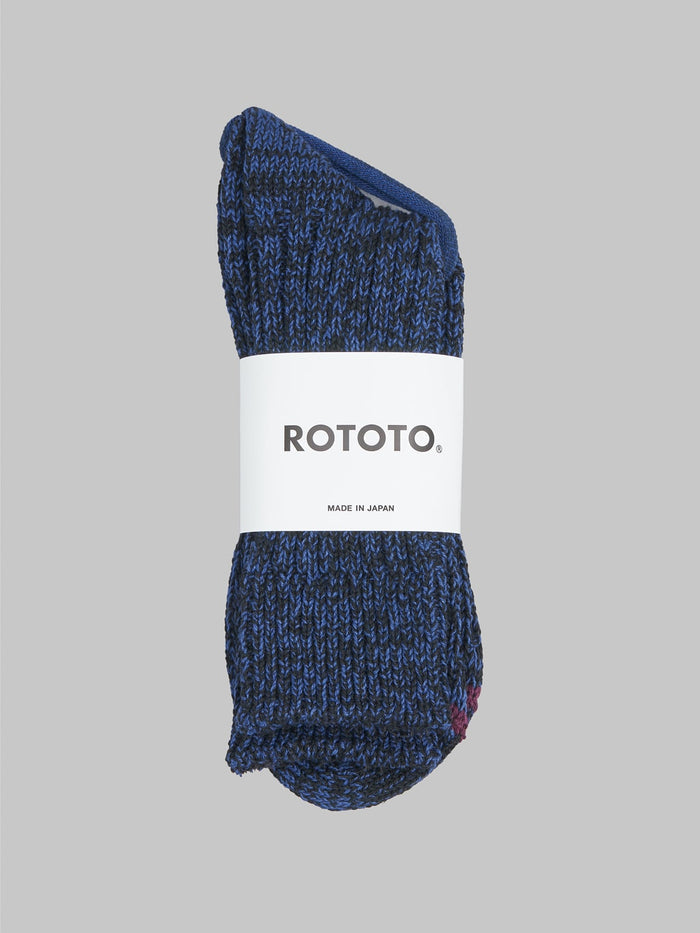 rototo recycle cotton ribbed crew socks black blue