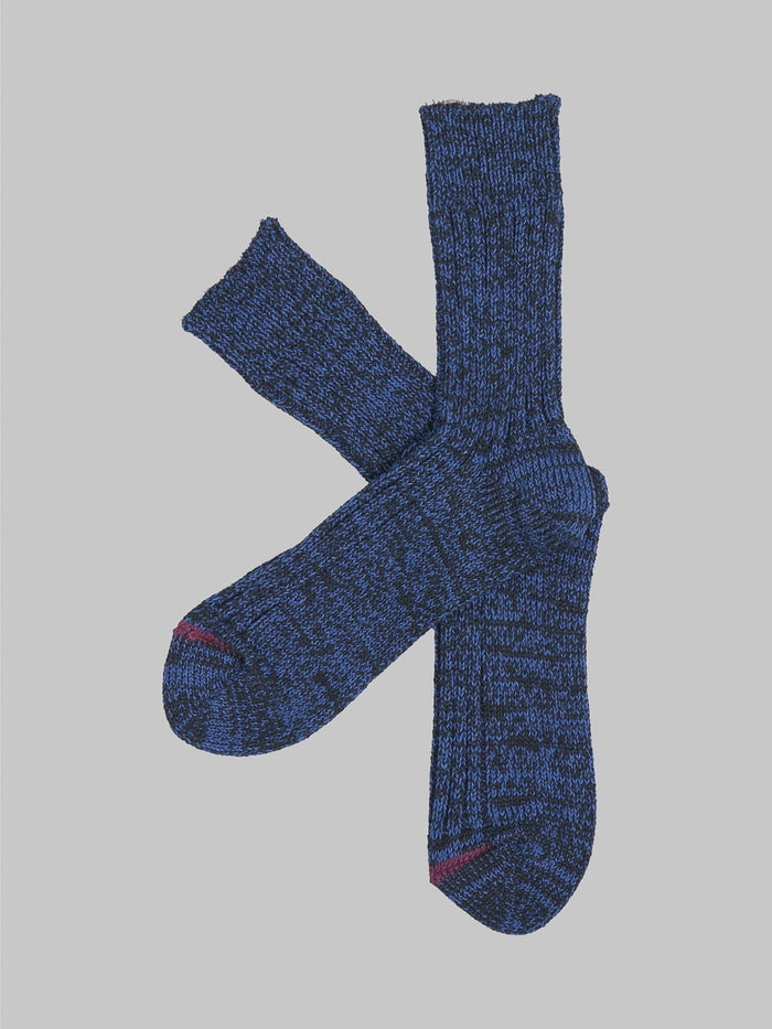 rototo recycle cotton ribbed crew socks black blue texture