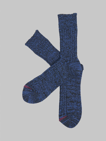 rototo recycle cotton ribbed crew socks black blue texture