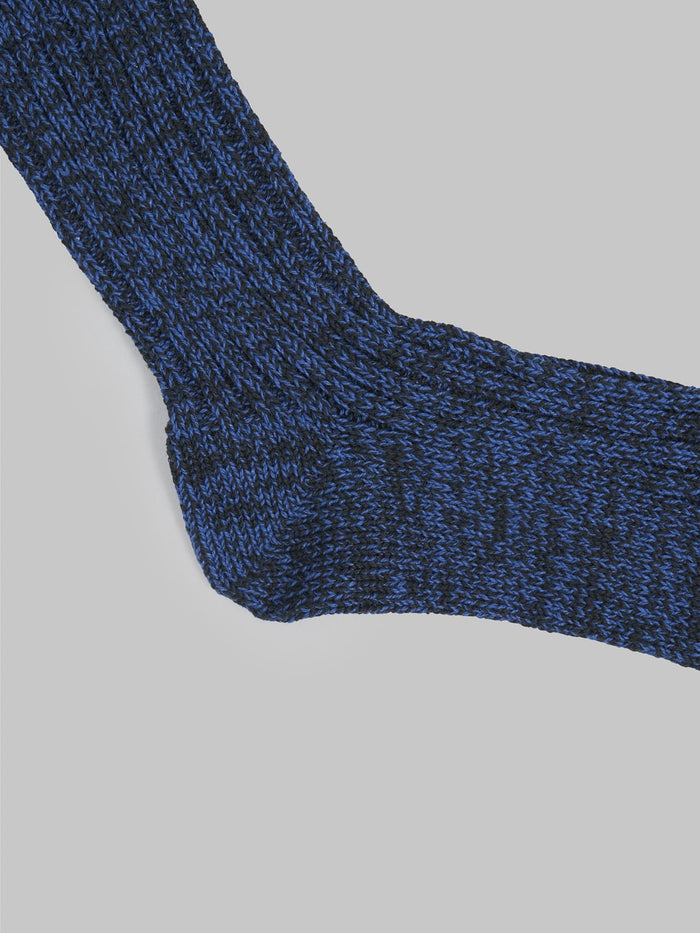 rototo recycle cotton ribbed crew socks black blue heel