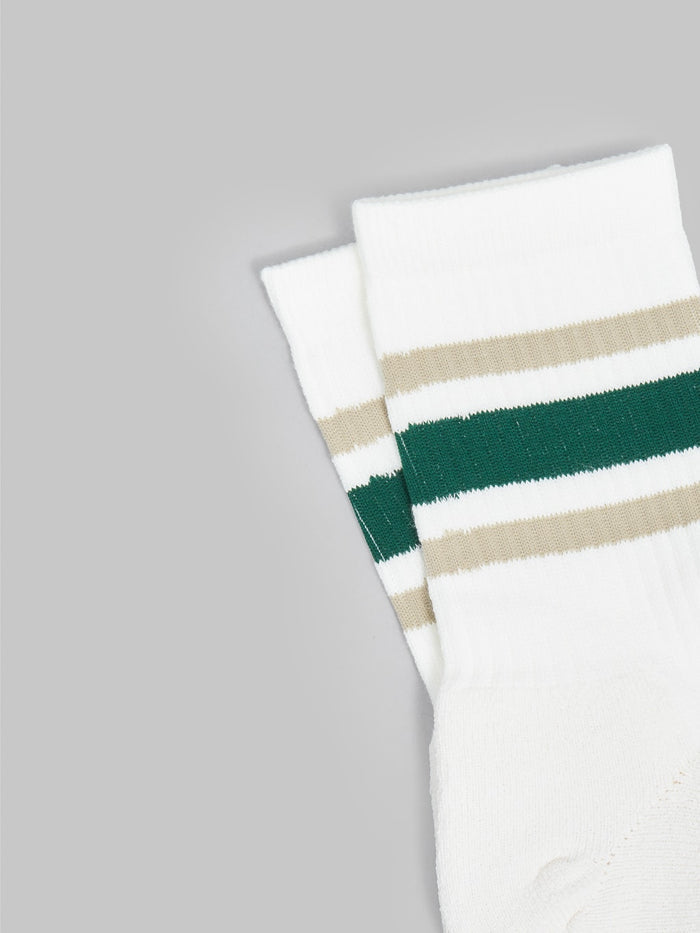 rototo washi cushion stripe crew socks beige green elastic band