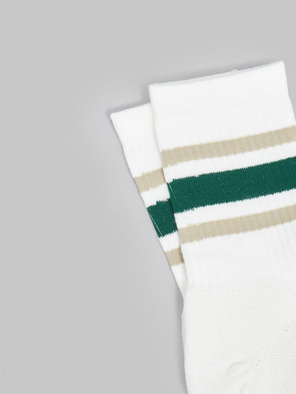 rototo washi cushion stripe crew socks beige green elastic band