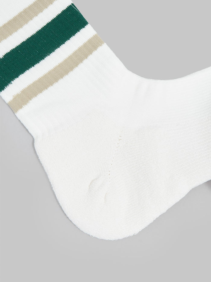 rototo washi cushion stripe crew socks beige green heel