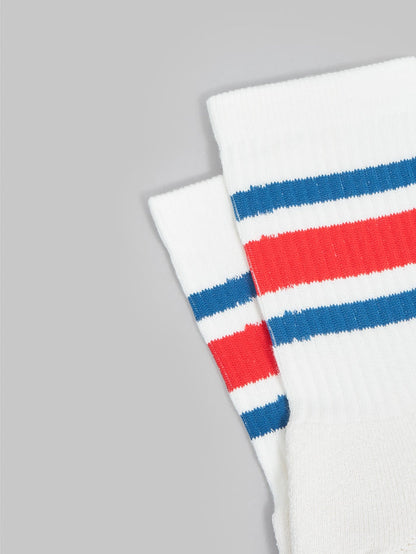rototo washi cushion stripe crew socks blue red elastic band