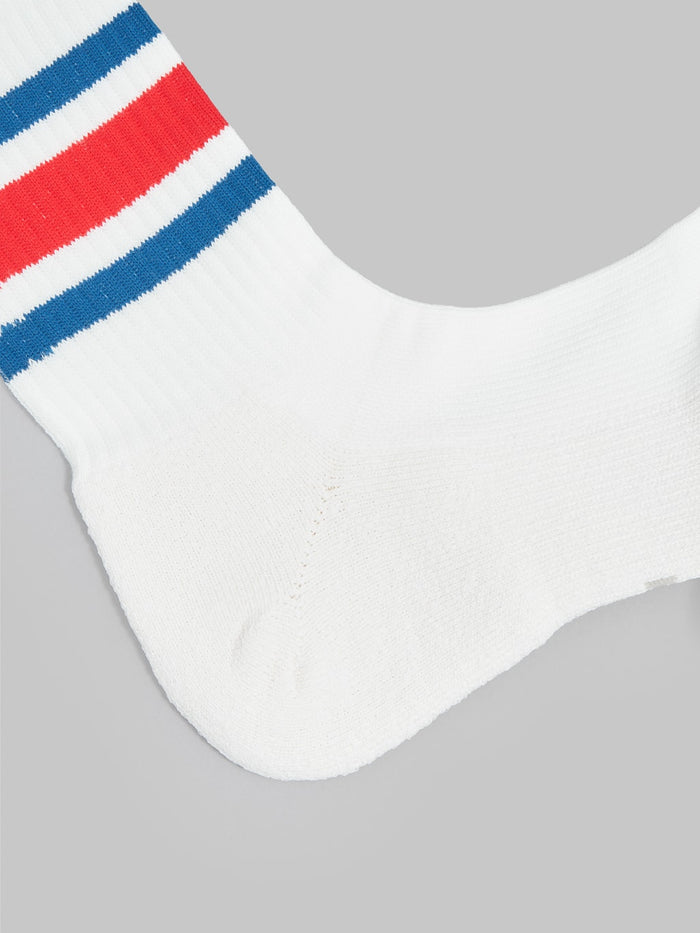 rototo washi cushion stripe crew socks blue red heel