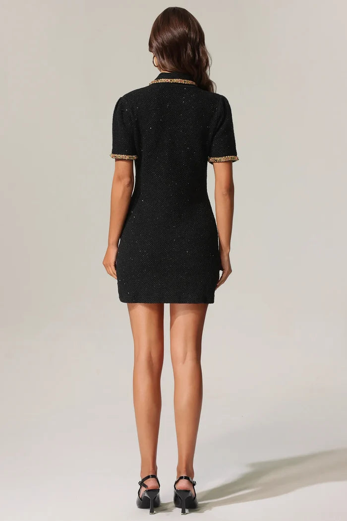 Roxie Black Tweed Embellished Mini Dress