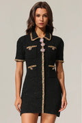 Roxie Black Tweed Embellished Mini Dress