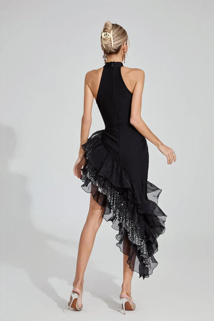 Royalee Ruffled Asymmetrical Midi Dress