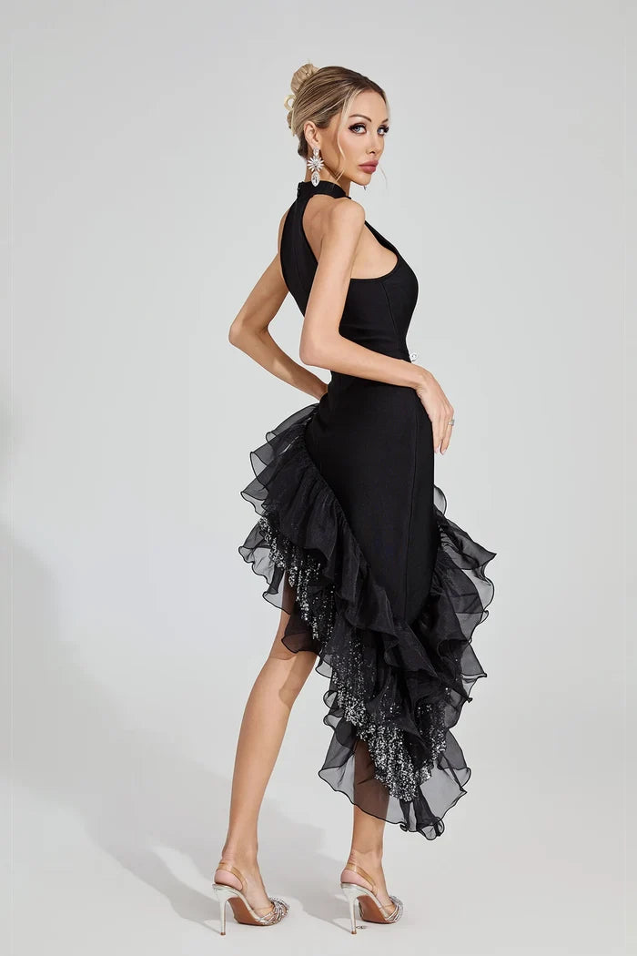 Royalee Ruffled Asymmetrical Midi Dress