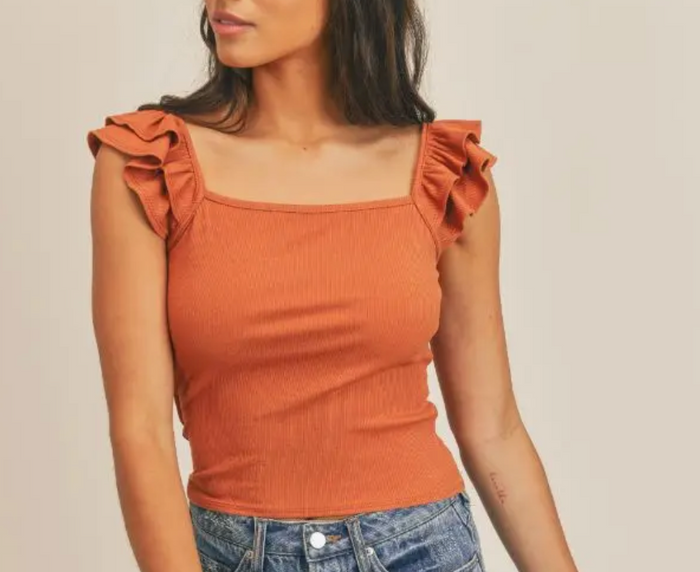 Sadie & Sage Rylie Ruffle Ribknit Crop Top