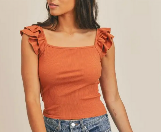 Sadie & Sage Rylie Ruffle Ribknit Crop Top