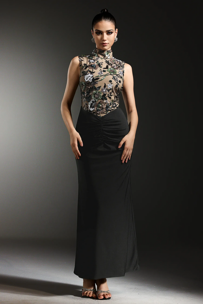 Sam High-Neck Evening Gown