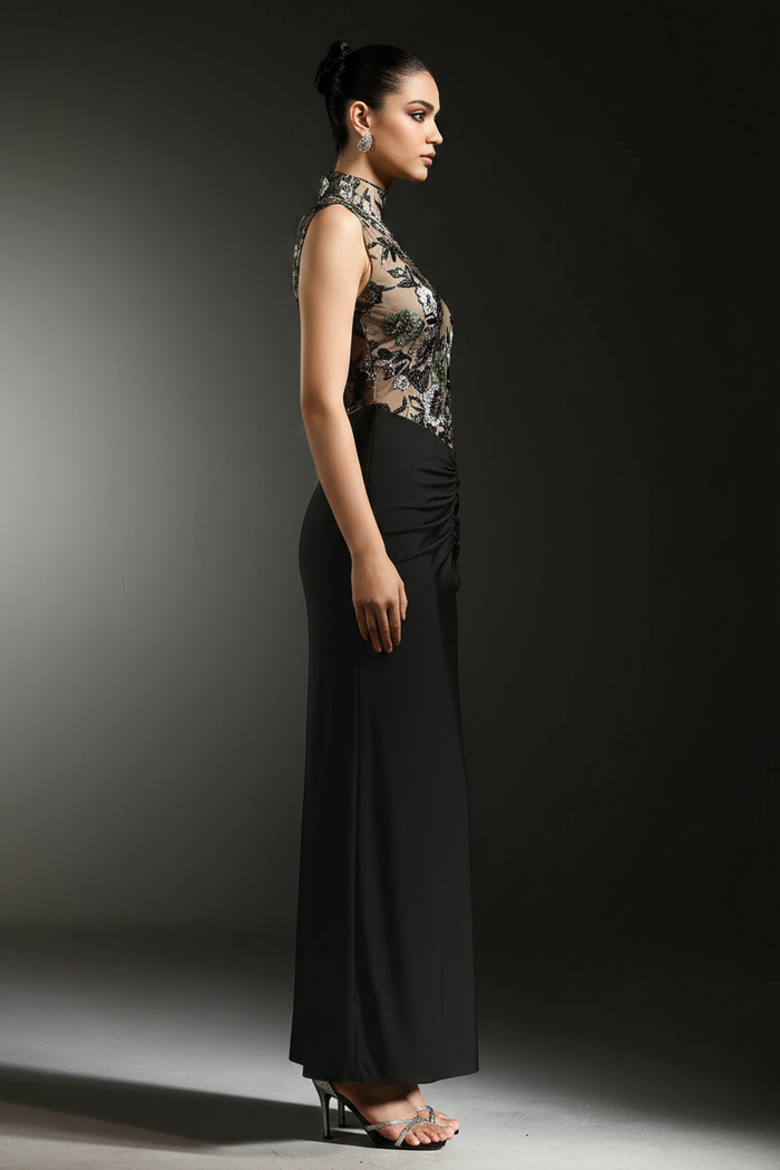 Sam High-Neck Evening Gown