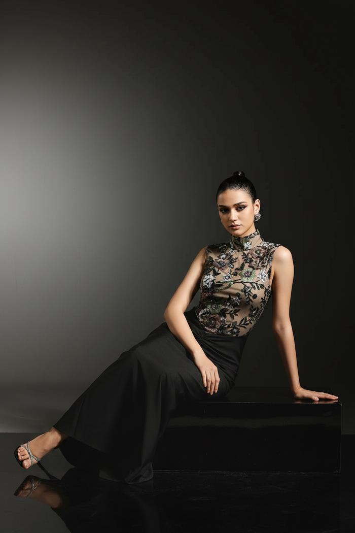 Sam High-Neck Evening Gown