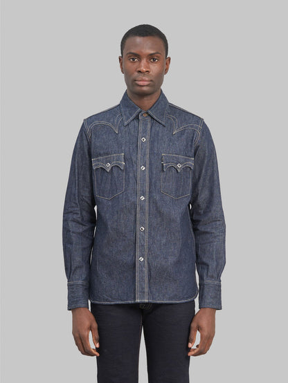 samurai jeans 10oz serubitchi selvedge denim kamome western shirt front fit