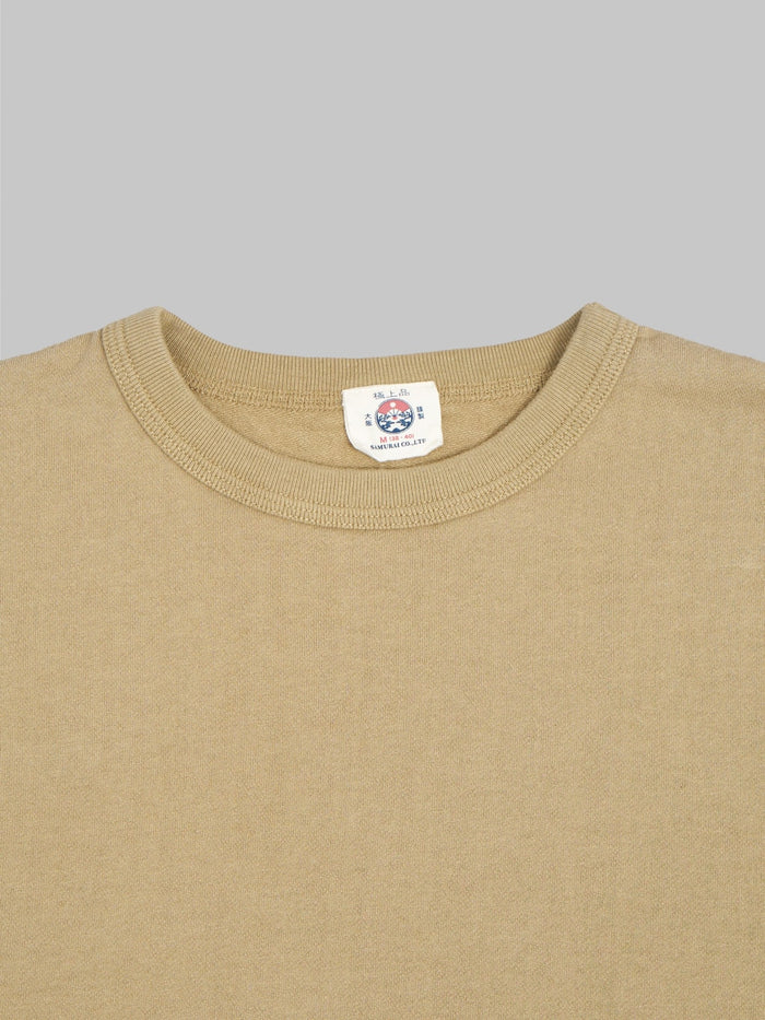 samurai jeans rim inlay loopwheel tshirt olive slim collar closeup