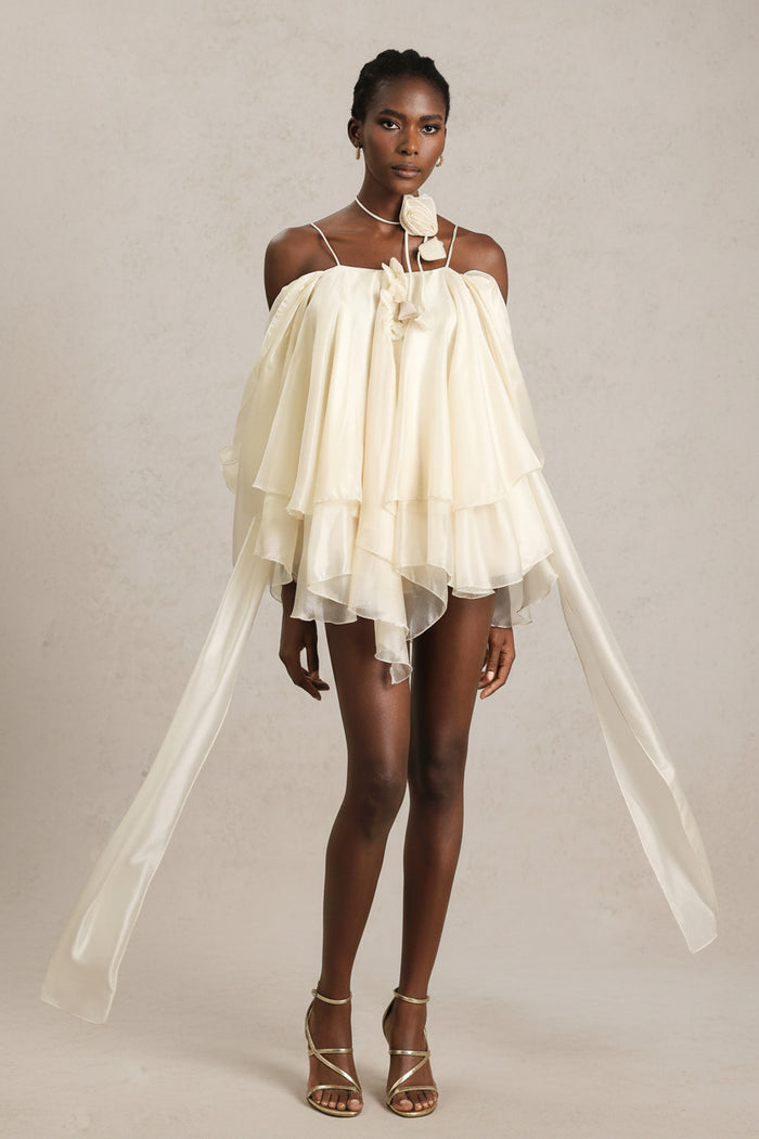 Sarah Layered Chiffon Off-Shoulder Mini Dress