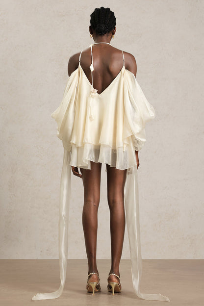Sarah Layered Chiffon Off-Shoulder Mini Dress