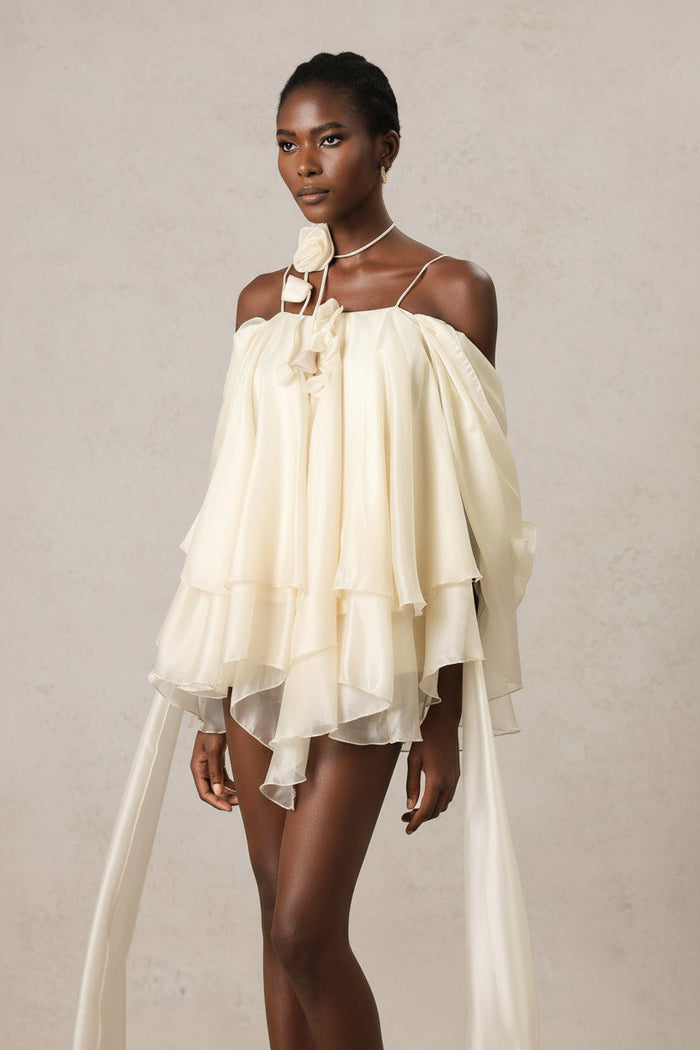 Sarah Layered Chiffon Off-Shoulder Mini Dress