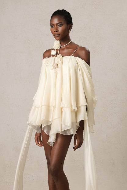 Sarah Layered Chiffon Off-Shoulder Mini Dress